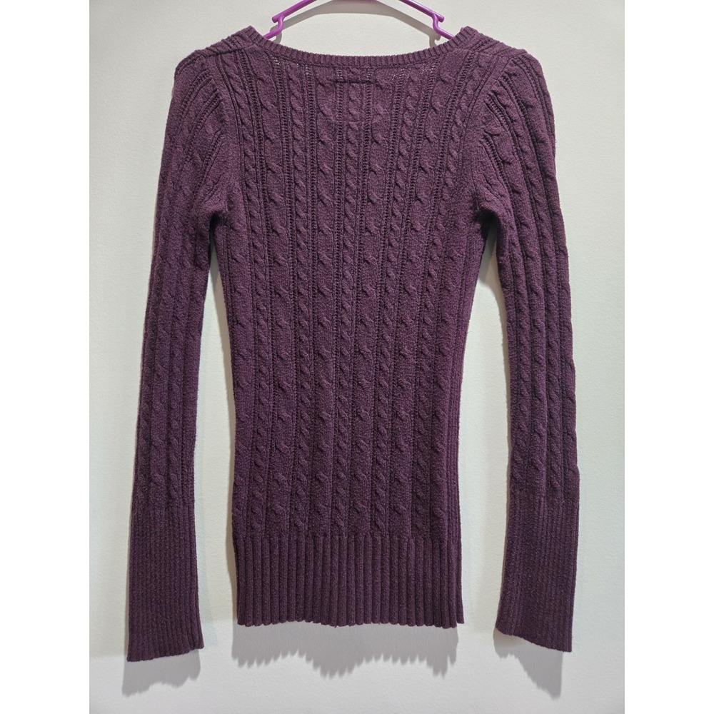 American Eagle Outfitters Burgundy Cable Knit V-Neck Pullover Sweater Womens S - Picture 2 of 7